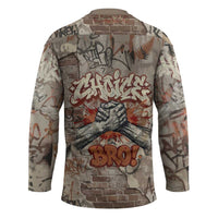 Choice Bro Graffiti Handshake Hockey Jersey New Zealand Slang Fern Brick Wall and Urban Street Art