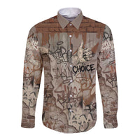 Choice Bro Graffiti Handshake Long Sleeve Button Shirt New Zealand Slang Fern Brick Wall and Urban Street Art
