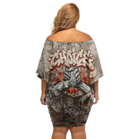 Choice Bro Graffiti Handshake Off Shoulder Short Dress New Zealand Slang Fern Brick Wall and Urban Street Art