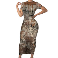 Choice Bro Graffiti Handshake Short Sleeve Bodycon Dress New Zealand Slang Fern Brick Wall and Urban Street Art