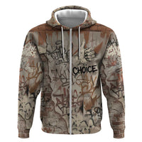 Choice Bro Graffiti Handshake Zip Hoodie New Zealand Slang Fern Brick Wall and Urban Street Art