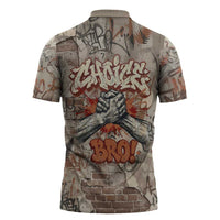 Choice Bro Graffiti Handshake Zipper Polo Shirt New Zealand Slang Fern Brick Wall and Urban Street Art