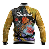 Hawaii Polynesian Baseball Jacket Turtles and Hibiscus Flower Gradient Pattern TS04 - Polynesian Pride