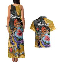Hawaii Polynesian Couples Matching Tank Maxi Dress and Hawaiian Shirt Turtles and Hibiscus Flower Gradient Pattern TS04 - Polynesian Pride