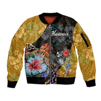 Hawaii Polynesian Sleeve Zip Bomber Jacket Turtles and Hibiscus Flower Gradient Pattern TS04 Unisex Multicolor - Polynesian Pride