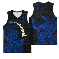 Pohnpei Federated States Of Micronesia Basketball Jersey Polynesian Tribal Heritage Art With Blue Island Tattoo Patterns