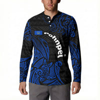 Pohnpei Federated States Of Micronesia Button Sweatshirt Polynesian Tribal Heritage Art With Blue Island Tattoo Patterns