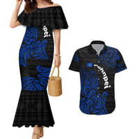 Pohnpei Federated States Of Micronesia Couples Matching Mermaid Dress and Hawaiian Shirt Polynesian Tribal Heritage Art With Blue Island Tattoo Patterns
