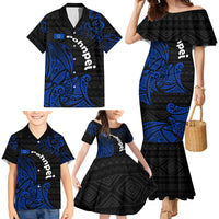 Pohnpei Federated States Of Micronesia Family Matching Mermaid Dress and Hawaiian Shirt Polynesian Tribal Heritage Art With Blue Island Tattoo Patterns