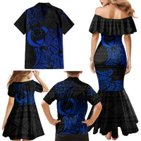 Pohnpei Federated States Of Micronesia Family Matching Mermaid Dress and Hawaiian Shirt Polynesian Tribal Heritage Art With Blue Island Tattoo Patterns