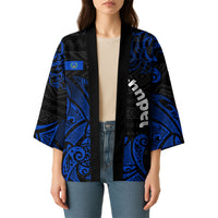 Pohnpei Federated States Of Micronesia Kimono Polynesian Tribal Heritage Art With Blue Island Tattoo Patterns