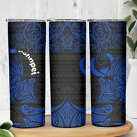 Pohnpei Federated States Of Micronesia Skinny Tumbler Polynesian Tribal Heritage Art With Blue Island Tattoo Patterns