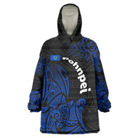 Pohnpei Federated States Of Micronesia Wearable Blanket Hoodie Polynesian Tribal Heritage Art With Blue Island Tattoo Patterns