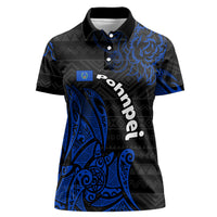 Pohnpei Federated States Of Micronesia Women Polo Shirt Polynesian Tribal Heritage Art With Blue Island Tattoo Patterns