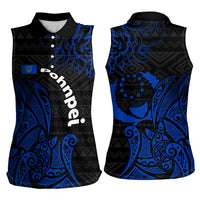Pohnpei Federated States Of Micronesia Women Sleeveless Polo Shirt Polynesian Tribal Heritage Art With Blue Island Tattoo Patterns