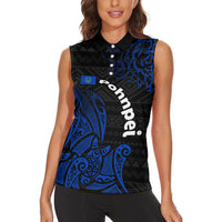 Pohnpei Federated States Of Micronesia Women Sleeveless Polo Shirt Polynesian Tribal Heritage Art With Blue Island Tattoo Patterns