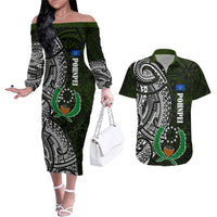 Pohnpei Federated States Of Micronesia Couples Matching Off The Shoulder Long Sleeve Dress and Hawaiian Shirt Polynesian Tribal Heritage Art With Kaselehlie State Seal