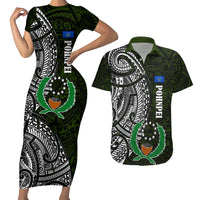 Pohnpei Federated States Of Micronesia Couples Matching Short Sleeve Bodycon Dress and Hawaiian Shirt Polynesian Tribal Heritage Art With Kaselehlie State Seal