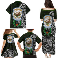 Pohnpei Federated States Of Micronesia Family Matching Puletasi and Hawaiian Shirt Polynesian Tribal Heritage Art With Kaselehlie State Seal