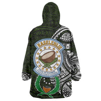 Pohnpei Federated States Of Micronesia Wearable Blanket Hoodie Polynesian Tribal Heritage Art With Kaselehlie State Seal