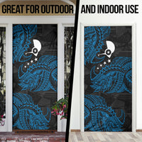 Yap Island Tribal Heritage Door Cover Micronesian Polynesian Tattoo Pattern Blue Black Cultural Art