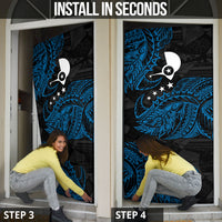 Yap Island Tribal Heritage Door Cover Micronesian Polynesian Tattoo Pattern Blue Black Cultural Art