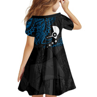 Yap Island Tribal Heritage Family Matching Long Sleeve Bodycon Dress and Hawaiian Shirt Micronesian Polynesian Tattoo Pattern Blue Black Cultural Art