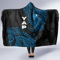 Yap Island Tribal Heritage Hooded Blanket Micronesian Polynesian Tattoo Pattern Blue Black Cultural Art