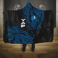 Yap Island Tribal Heritage Hooded Blanket Micronesian Polynesian Tattoo Pattern Blue Black Cultural Art