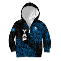 Yap Island Tribal Heritage Kid Hoodie Micronesian Polynesian Tattoo Pattern Blue Black Cultural Art
