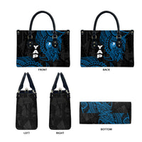 Yap Island Tribal Heritage Leather Bag Micronesian Polynesian Tattoo Pattern Blue Black Cultural Art