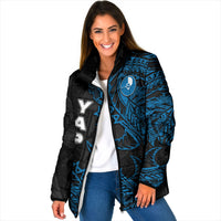 Yap Island Tribal Heritage Padded Jacket Micronesian Polynesian Tattoo Pattern Blue Black Cultural Art