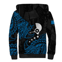 Yap Island Tribal Heritage Sherpa Hoodie Micronesian Polynesian Tattoo Pattern Blue Black Cultural Art