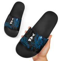 Yap Island Tribal Heritage Slide Sandals Micronesian Polynesian Tattoo Pattern Blue Black Cultural Art