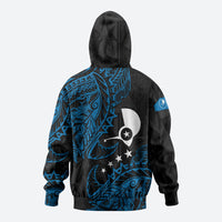 Yap Island Tribal Heritage Zip Hoodie Micronesian Polynesian Tattoo Pattern Blue Black Cultural Art