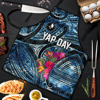 Yap Day Island Floral Tribal Heritage Apron Micronesian Hibiscus Pattern Polynesian Tattoo Blue Art