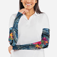 Yap Day Island Floral Tribal Heritage Arm Sleeves Micronesian Hibiscus Pattern Polynesian Tattoo Blue Art