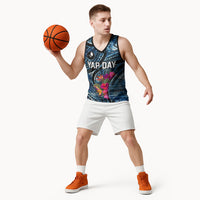 Yap Day Island Floral Tribal Heritage Basketball Jersey Micronesian Hibiscus Pattern Polynesian Tattoo Blue Art
