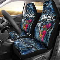 Yap Day Island Floral Tribal Heritage Car Seat Cover Micronesian Hibiscus Pattern Polynesian Tattoo Blue Art
