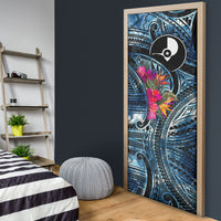 Yap Day Island Floral Tribal Heritage Door Cover Micronesian Hibiscus Pattern Polynesian Tattoo Blue Art
