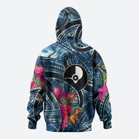 Yap Day Island Floral Tribal Heritage Hoodie Micronesian Hibiscus Pattern Polynesian Tattoo Blue Art