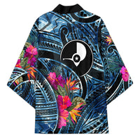 Yap Day Island Floral Tribal Heritage Kimono Micronesian Hibiscus Pattern Polynesian Tattoo Blue Art