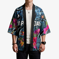 Yap Day Island Floral Tribal Heritage Kimono Micronesian Hibiscus Pattern Polynesian Tattoo Blue Art