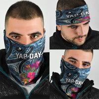 Yap Day Island Floral Tribal Heritage Neck Gaiter Micronesian Hibiscus Pattern Polynesian Tattoo Blue Art