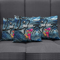 Yap Day Island Floral Tribal Heritage Pillow Cover Micronesian Hibiscus Pattern Polynesian Tattoo Blue Art