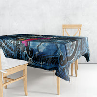 Yap Day Island Floral Tribal Heritage Tablecloth Micronesian Hibiscus Pattern Polynesian Tattoo Blue Art