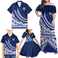 Northern Mariana Islands Saipan Family Matching Off Shoulder Maxi Dress and Hawaiian Shirt Polynesian Tribal Pattern - Commonwealth Seal Art