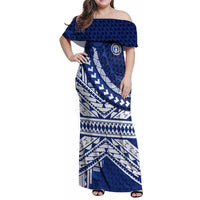 Northern Mariana Islands Saipan Family Matching Off Shoulder Maxi Dress and Hawaiian Shirt Polynesian Tribal Pattern - Commonwealth Seal Art
