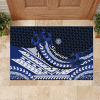 Northern Mariana Islands Saipan Rubber Doormat Polynesian Tribal Pattern - Commonwealth Seal Art TS04 Blue White - Polynesian Pride