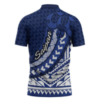 Northern Mariana Islands Saipan Zipper Polo Shirt Polynesian Tribal Pattern - Commonwealth Seal Art